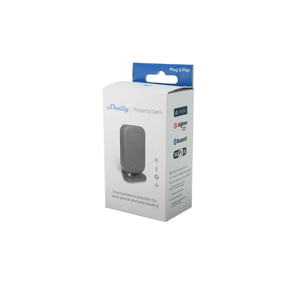Shelly device packaging with Bluetooth and Wi-Fi logos on a white background | Lykalyte