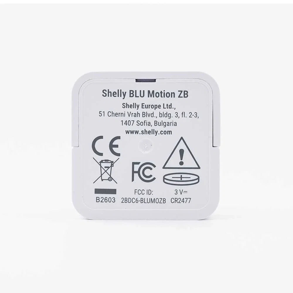 Small Square White Shelly device back view text Shelly Blu Motion ZB | Lykalyte