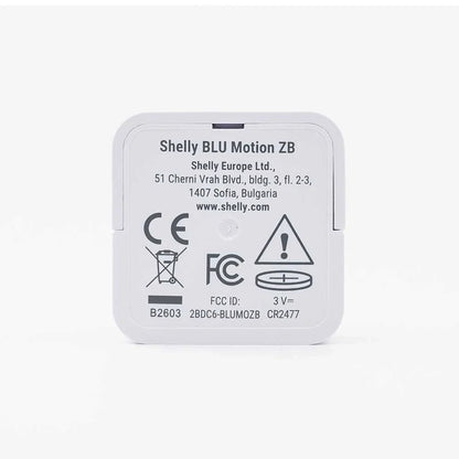 Small Square White Shelly device back view text Shelly Blu Motion ZB | Lykalyte