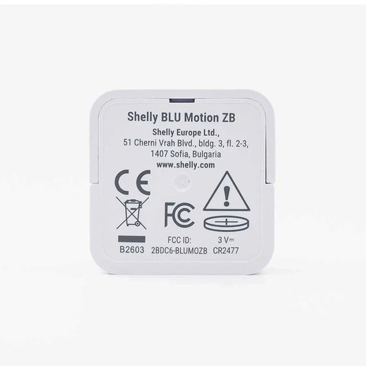 Small Square White Shelly device back view text Shelly Blu Motion ZB | Lykalyte