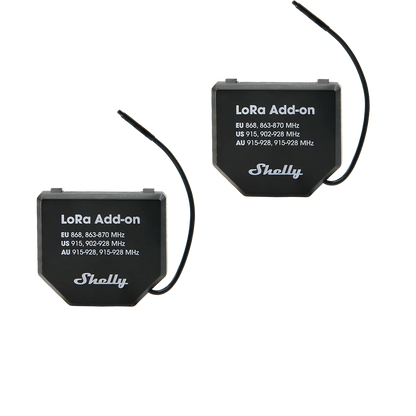 Two Shelly LoRa Add-on devices on a white background | Lykalyte