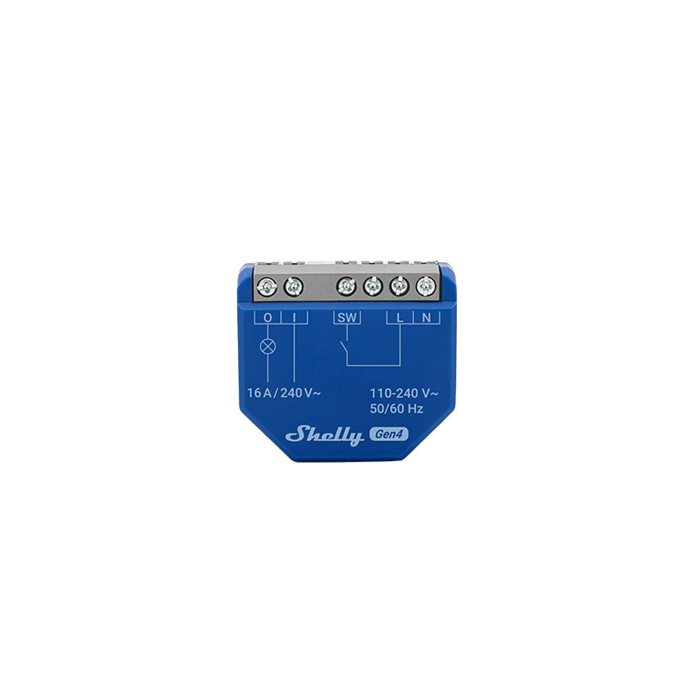 Shelly Gen4 device with wiring diagram on a blue background | Lykalyte