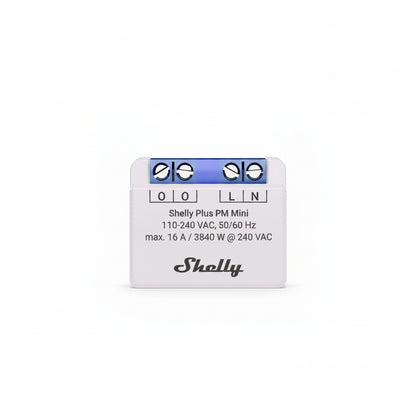 Shelly Plus PM Mini device on a white background Shelly Plus PM Mini | Lykalyte