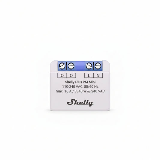 Shelly Plus PM Mini device on a white background Shelly Plus PM Mini | Lykalyte