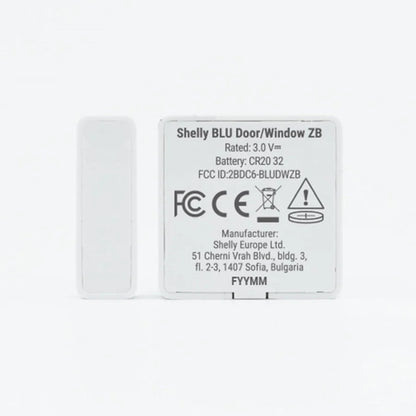 Small Square White Shelly device with small with rectangle magnet back side with text Shelly BLU Door/Window ZB | Lykalyte